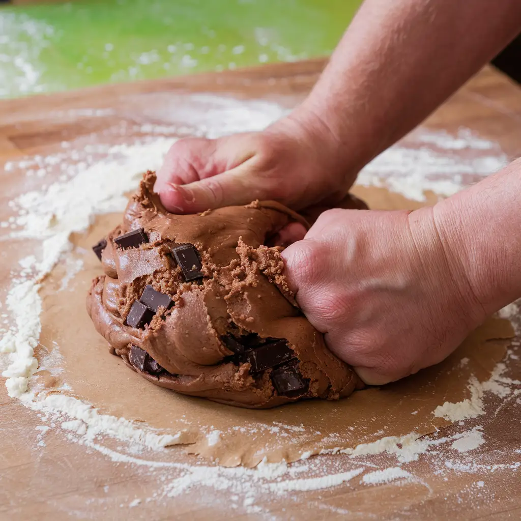 Kneading Chocolate Dough