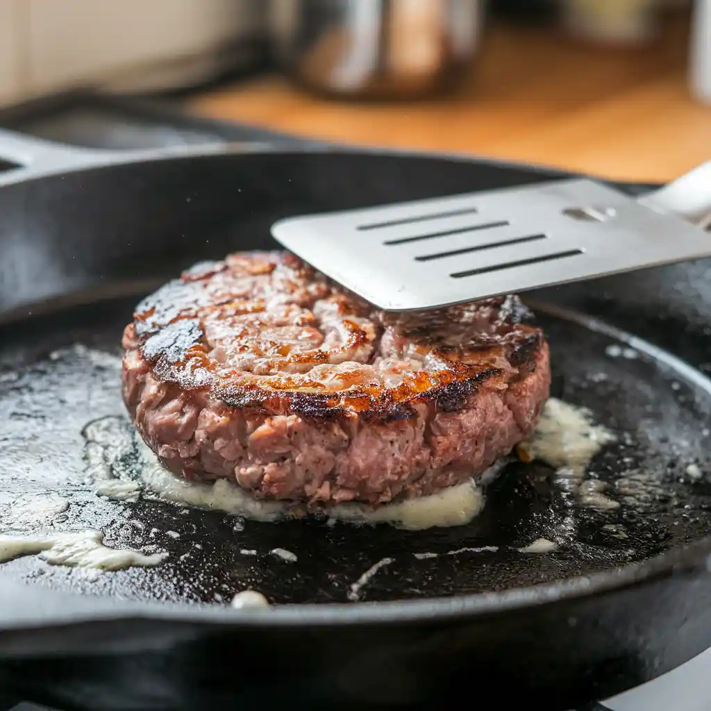 Smash Burger Cooking in Cast-Iron Skillet