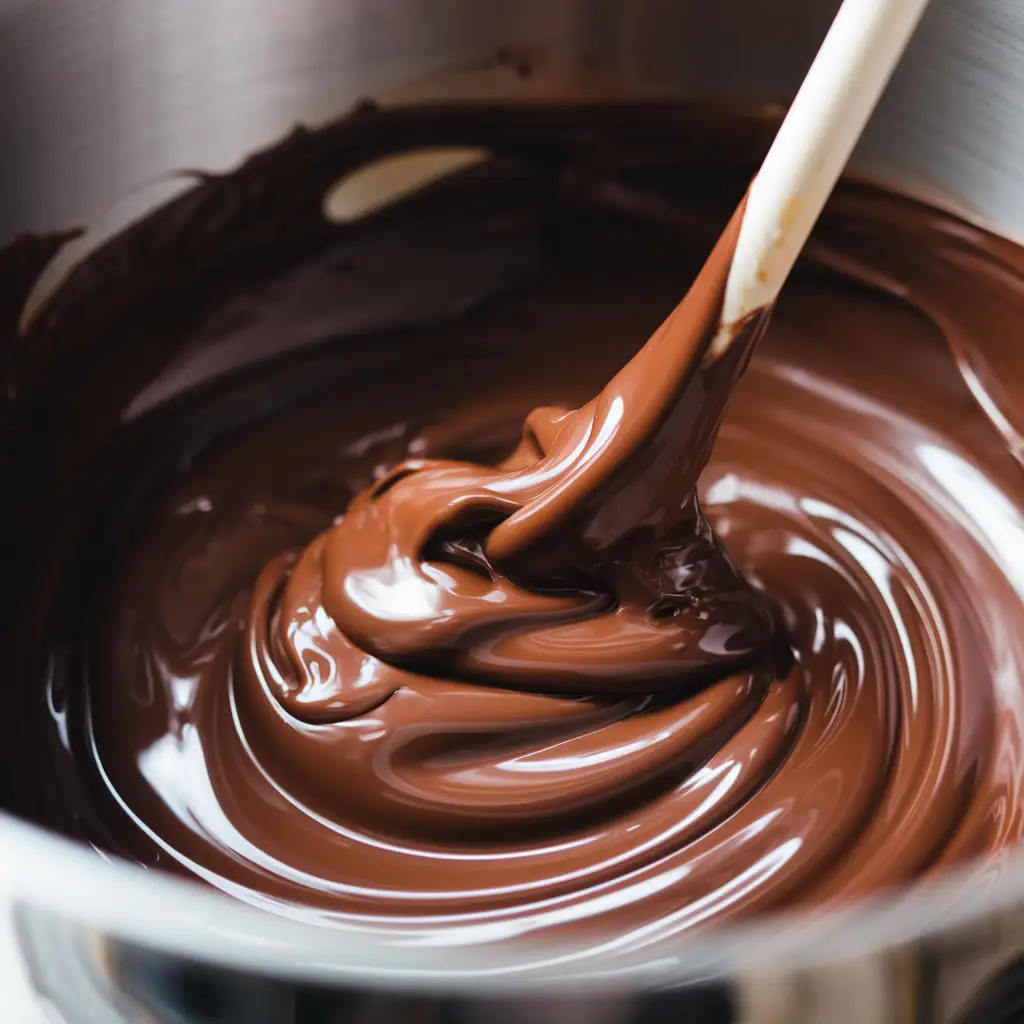 Close-up of melted chocolate and sweetened condensed milk being blended together for a Willy Wonka chocolate bar recipe.